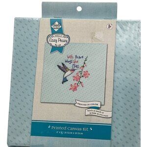 "With Brave Wings She Flies" Embroidery Kit Eazy Peazy Printed Canvas 8"x8" Need